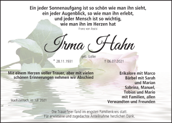 Anzeige von Irma Hahn von MGO