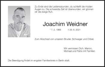 Anzeige von Joachim Weidner von MGO