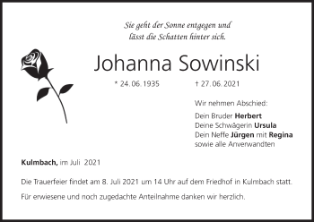Anzeige von Johanna Sowinski von MGO