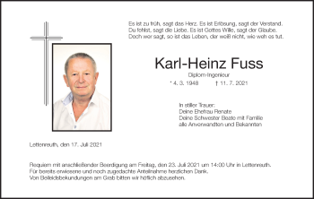 Anzeige von Karl-Heinz Fuss von MGO