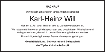 Anzeige von Karl-Heinz Will von MGO
