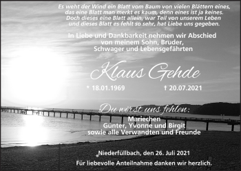 Anzeige von Klaus Gehde von MGO