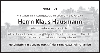 Anzeige von Klaus Hausmann von MGO