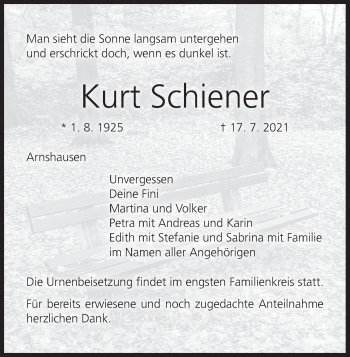 Anzeige von Kurt Schiener von MGO
