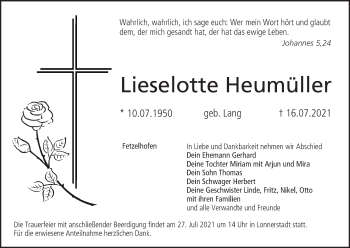 Anzeige von Lieselotte Heumüller von MGO