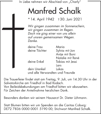 Anzeige von Manfred Schalk von MGO