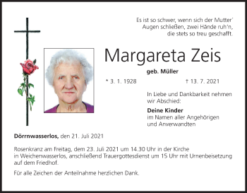 Anzeige von Margareta Zeis von MGO
