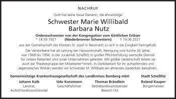 Anzeige von Marie Willibald Barbara Nutz von MGO