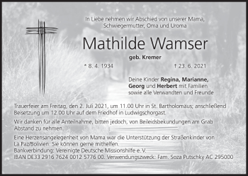 Anzeige von Mathilde Wamser von MGO