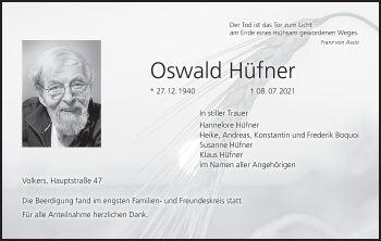 Anzeige von Oswald Hüfner von MGO