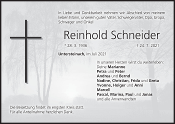 Anzeige von Reinhold Schneider von MGO