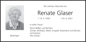 Anzeige von Renate Glaser von MGO