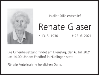 Anzeige von Renate Glaser von MGO