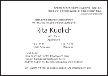 Anzeige von Rita Kudlich von MGO