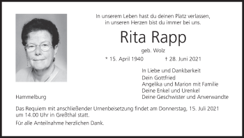 Anzeige von Rita Rapp von MGO