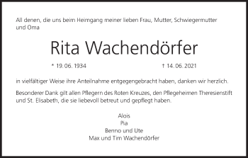 Anzeige von Rita Wachendörfer von MGO