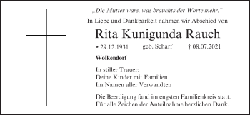 Anzeige von Rita Kunigunda Rauch von MGO