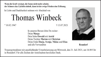 Anzeige von Thomas Winbeck von MGO
