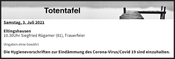 Anzeige von Totentafel vom 03.07.2021 von MGO