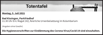 Anzeige von Totentafel vom 05.07.2021 von MGO