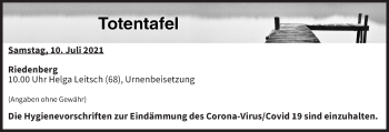 Anzeige von Totentafel vom 10.07.2021 von MGO