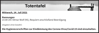 Anzeige von Totentafel vom 14.07.2021 von MGO