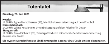 Anzeige von Totentafel vom 20.07.2021 von MGO