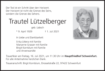 Anzeige von Trautet Lützelberger von MGO