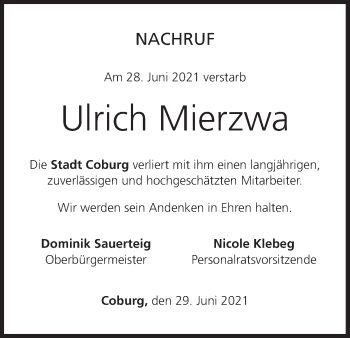 Anzeige von Ulrich Mierzwa von MGO