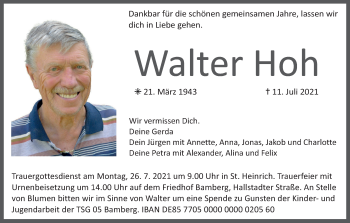 Anzeige von Walter Hoh von MGO
