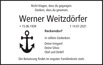 Anzeige von Werner Weitzdörfer von MGO