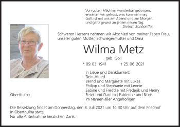 Anzeige von Wilma Metz von MGO