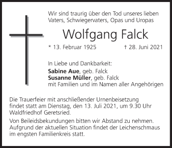 Anzeige von Wolfgang Falck von MGO