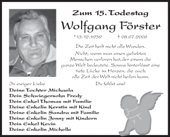Anzeige von Wolfgang Förster von MGO