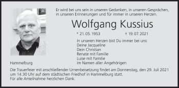 Anzeige von Wolfgang Kussius von MGO