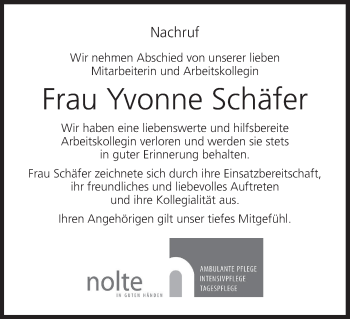 Anzeige von Yvonne Schäfer von MGO