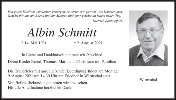 Anzeige von Albin Schmitt von MGO