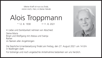 Anzeige von Alois Troppmann von MGO