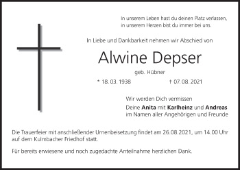 Anzeige von Alwine Depser von MGO