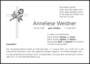 Anzeige von Anneliese Weidner von MGO