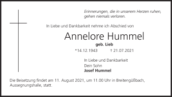 Anzeige von Annelore Hummel von MGO