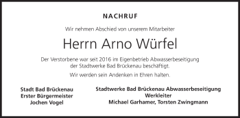 Anzeige von Arno Würfel von MGO