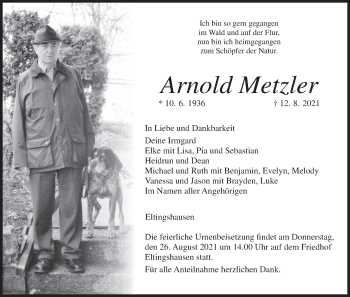 Anzeige von Arnold Metzler von MGO