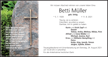 Anzeige von Betti Müller von MGO