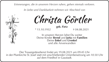 Anzeige von Christa Görtler von MGO