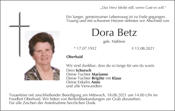 Anzeige von Dora Betz von MGO