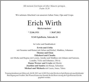 Anzeige von Erich Wirth von MGO
