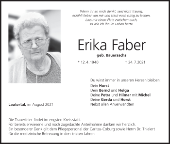 Anzeige von Erika Faber von MGO
