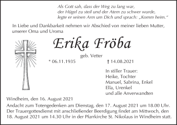 Anzeige von Erika Fröba von MGO