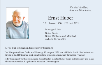 Anzeige von Ernst Huber von MGO